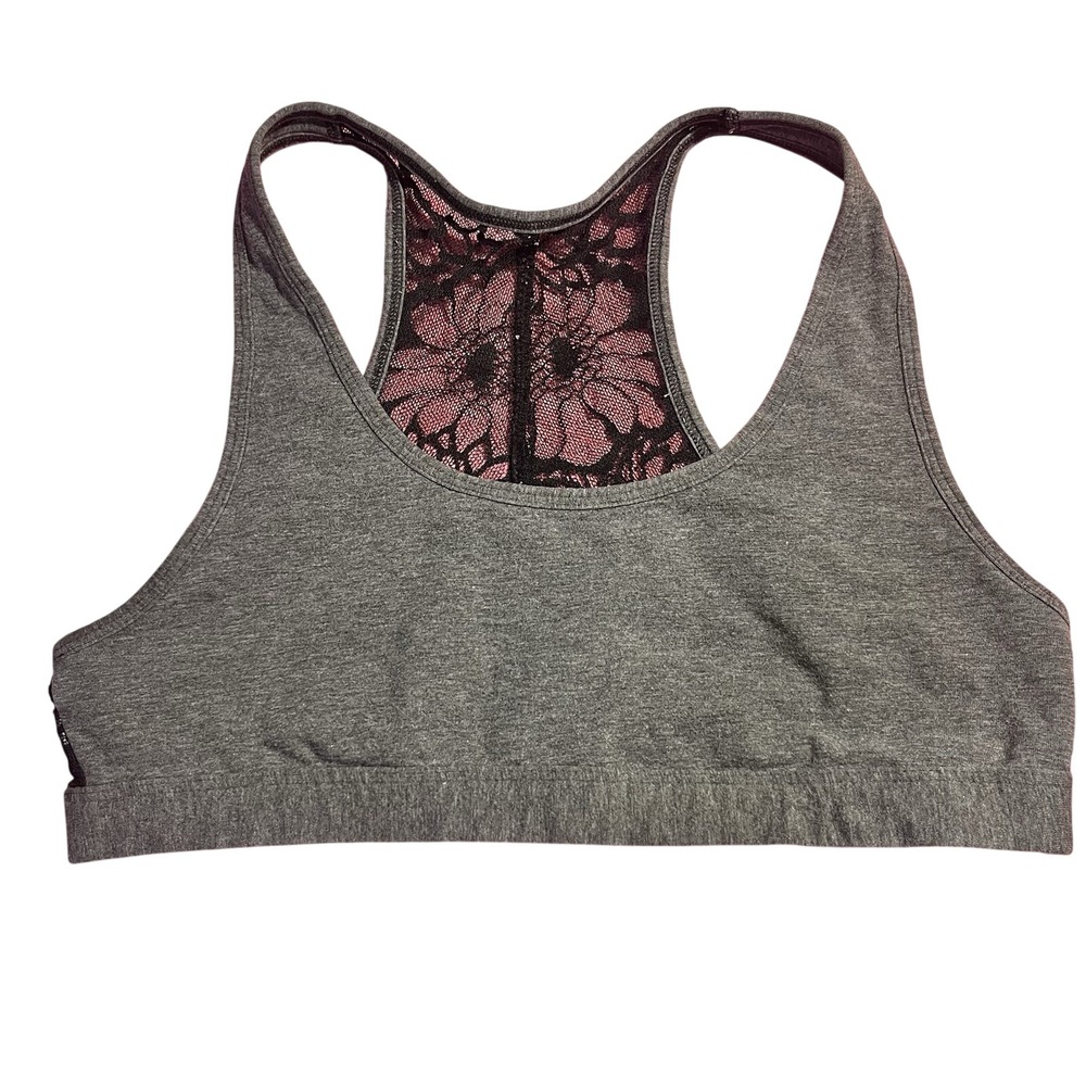 PINK Victoria's Secret Bralette Womens Gray Black Floral Lace Racerback Medium